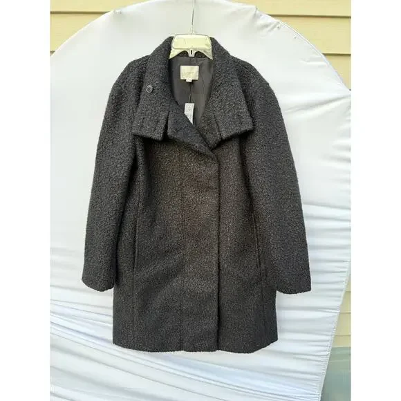LOFT Curly Funnel Neck Black Peacoat Jacket Size Medium NWT
